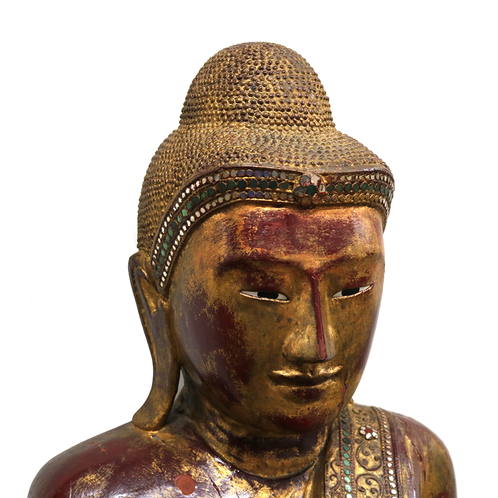 Antique Mandalay Painted and Gilded Wood Standing Buddha, 28x11x69H -  Sunnyside TC
