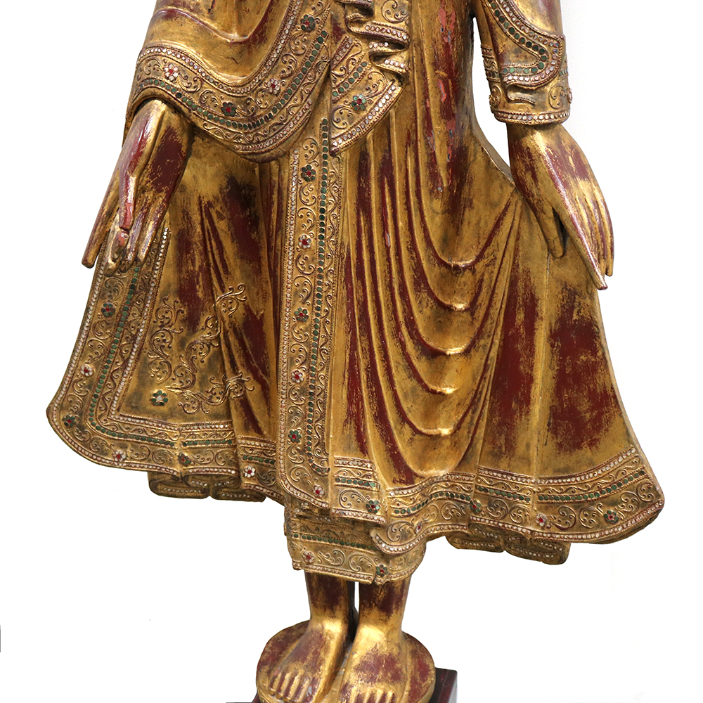 Buddha, and Standing Sunnyside Antique - Wood Mandalay Painted 28x11x69H TC Gilded